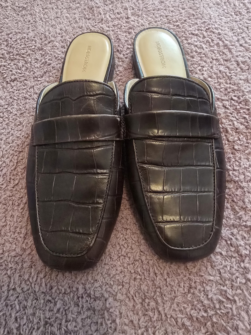 Nordstrom Womens Brown Croc-Embossed Penny Loafer Mule SIZE 8